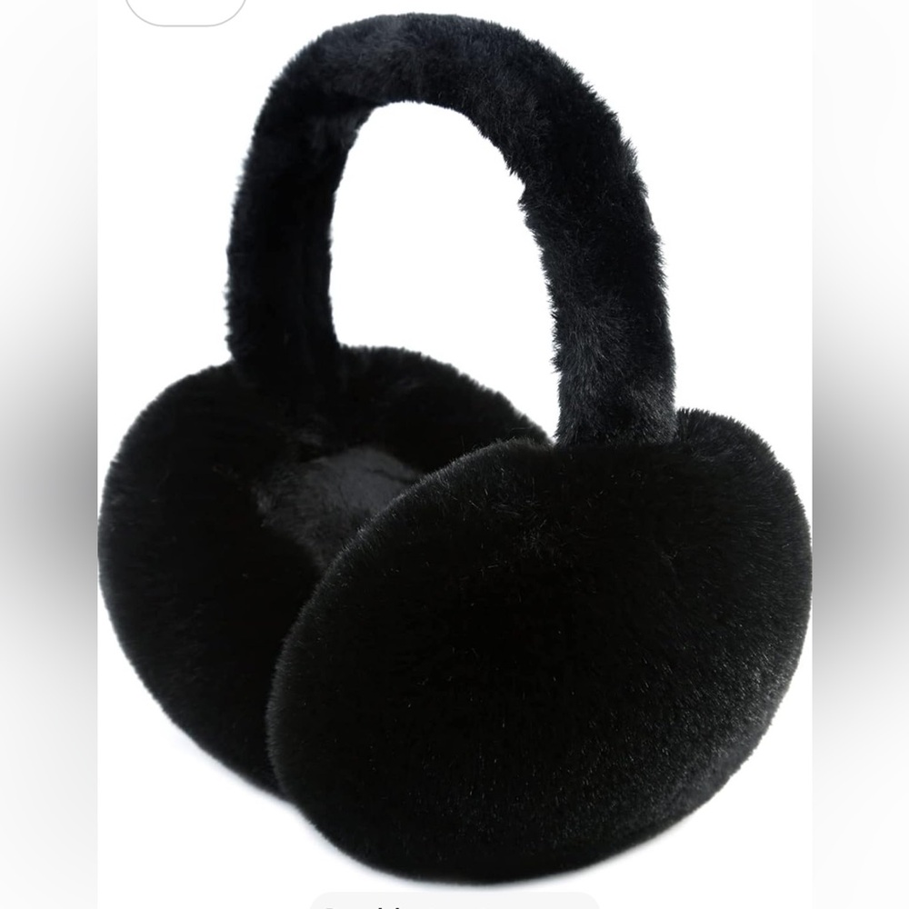 NWB Black Faux Fur Ear Muffs, Foldable